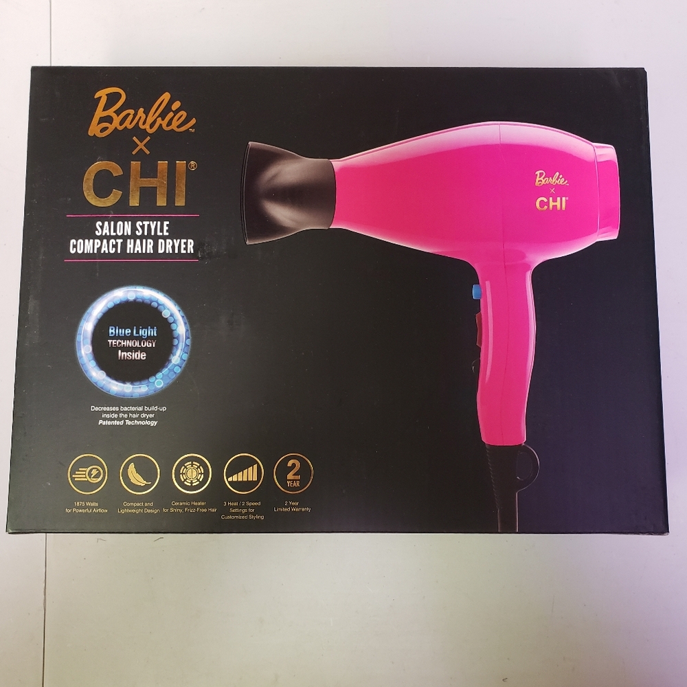 CHI Barbie Salon Style Compact Hair Dryer New In Sealed Pkg